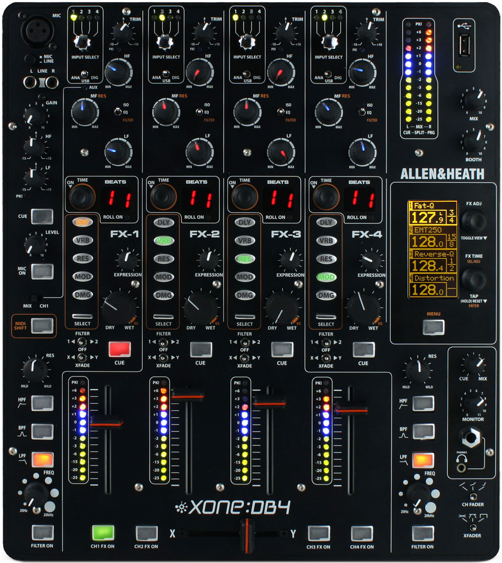 Allen&Heath XONE:DB4 - Цифровой 4-канальный DJ микшер, Quad FX Core DSP процессор в магазине для музыкантов Рок-н-Ролл