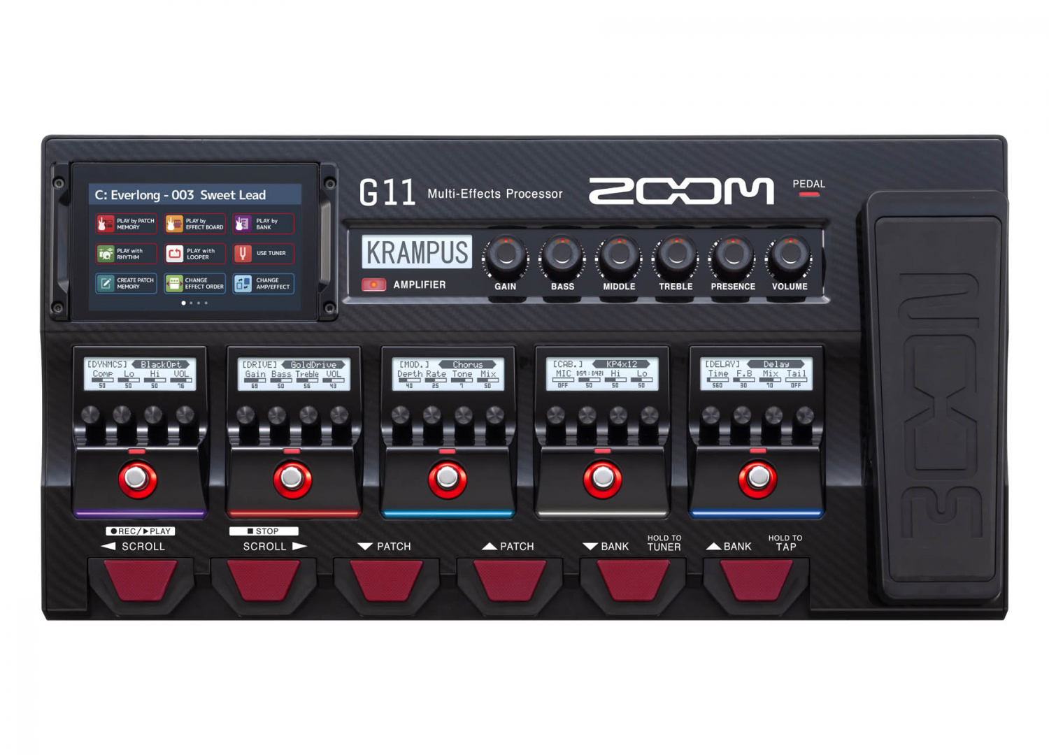 Zoom G11 - многофункциональный процессор мультиэффектов для гитаристов. Сетевой адаптер в комплекте в магазине для музыкантов Рок-н-Ролл