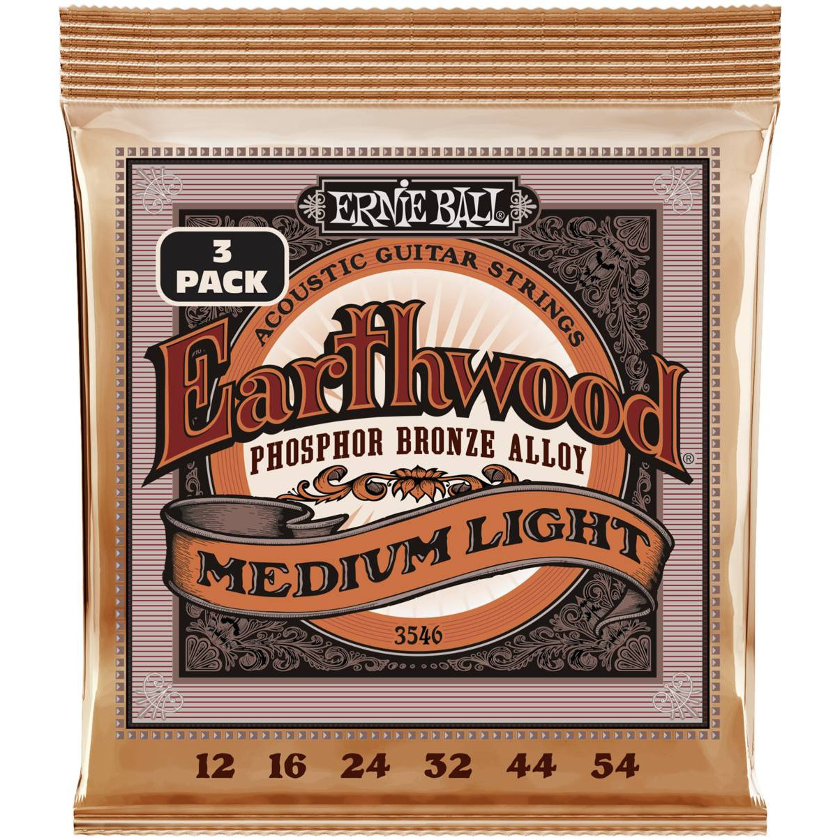 Ernie Ball 3546 - набор из 3х комплектов для акуст.гитары Earthwood Medium Light Phosphor Br (12-54) в магазине для музыкантов Рок-н-Ролл
