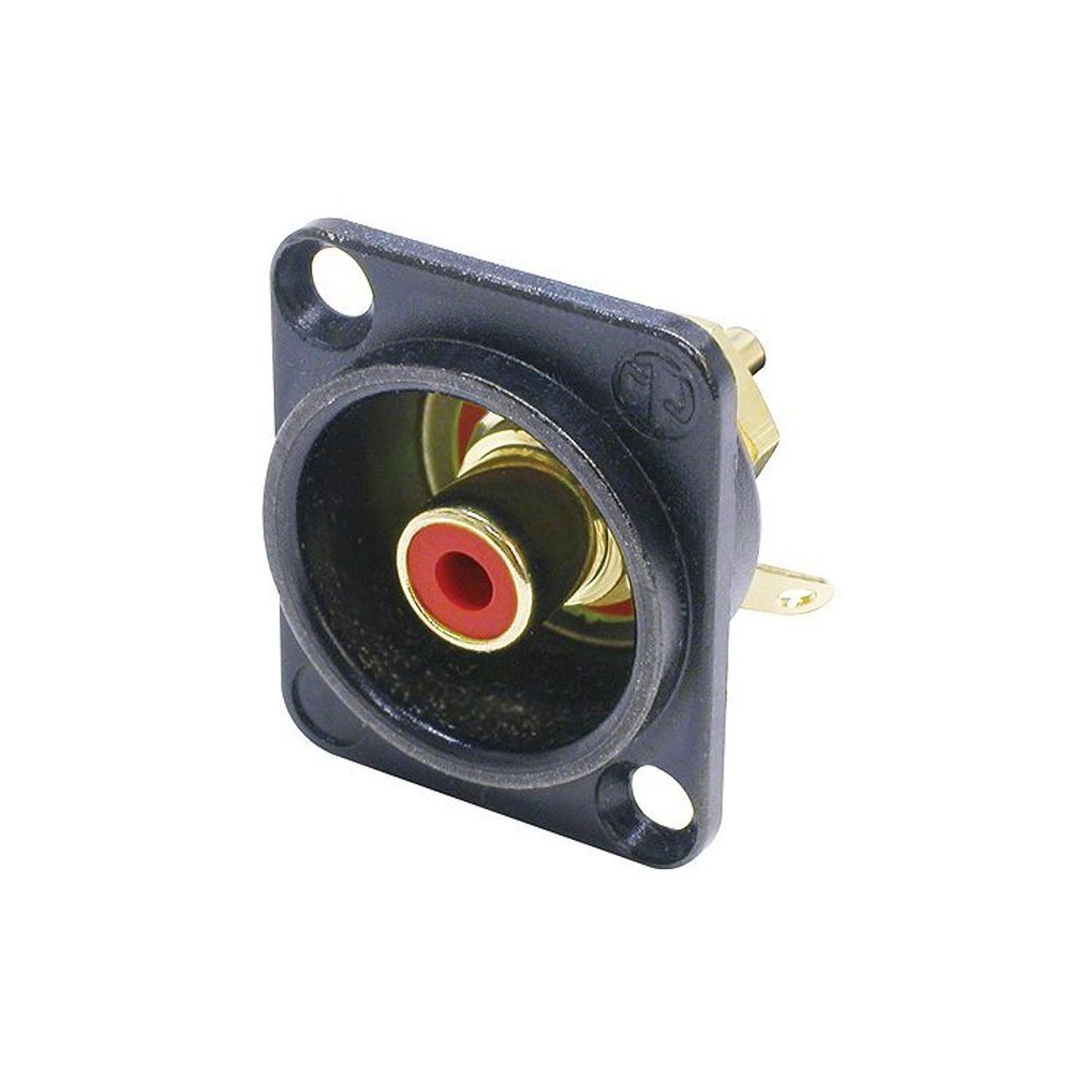 Neutrik NF2D-B-2 - панельный разъем RCA гнездо, тип-D, черный корпус, под пайку провода, красный в магазине для музыкантов Рок-н-Ролл