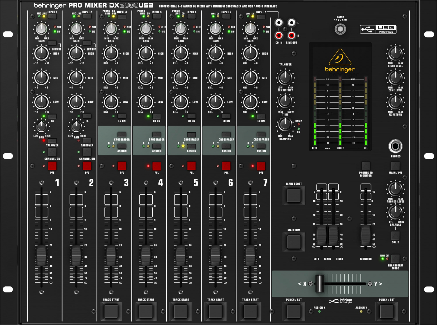 Behringer DX2000USB - микшер, 5 двойных стерео входа, 2 моно микрофонных, эквалайзер, USB-интерфейс в магазине для музыкантов Рок-н-Ролл
