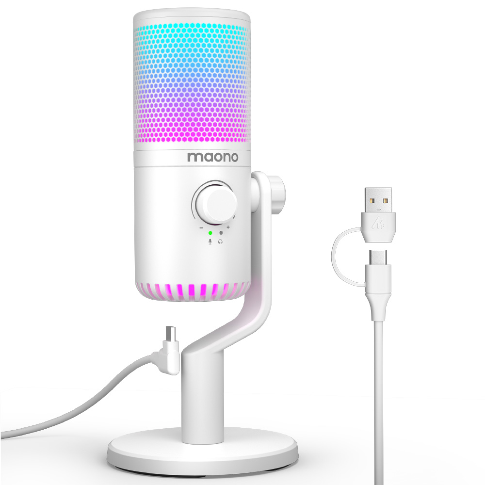 Maono DM30RGB (white) - конденсаторный USB микрофон, 24bit/48kHz, ПО Maono Link, в комплекте подстав в магазине для музыкантов Рок-н-Ролл