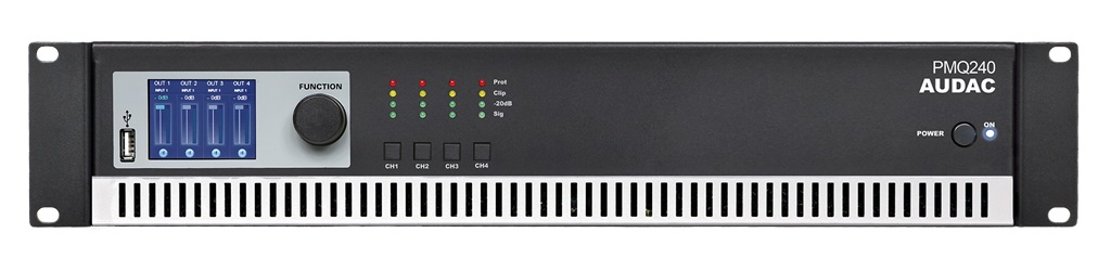 AUDAC PMQ240 - Четырехканальный трансляционный усилитель с DSP в магазине для музыкантов Рок-н-Ролл