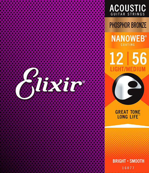 Elixir 16077 NanoWeb - Струны для акустической гитары 12-56 в магазине для музыкантов Рок-н-Ролл