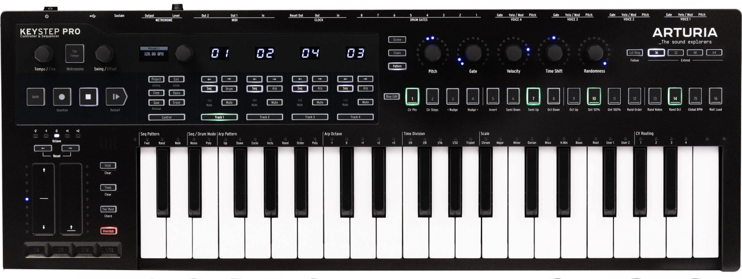 Arturia KeyStep Pro Chroma - MIDI клавиатура 37 клавиш, 4-дорожечный секвенсор до 64 шагов в магазине для музыкантов Рок-н-Ролл