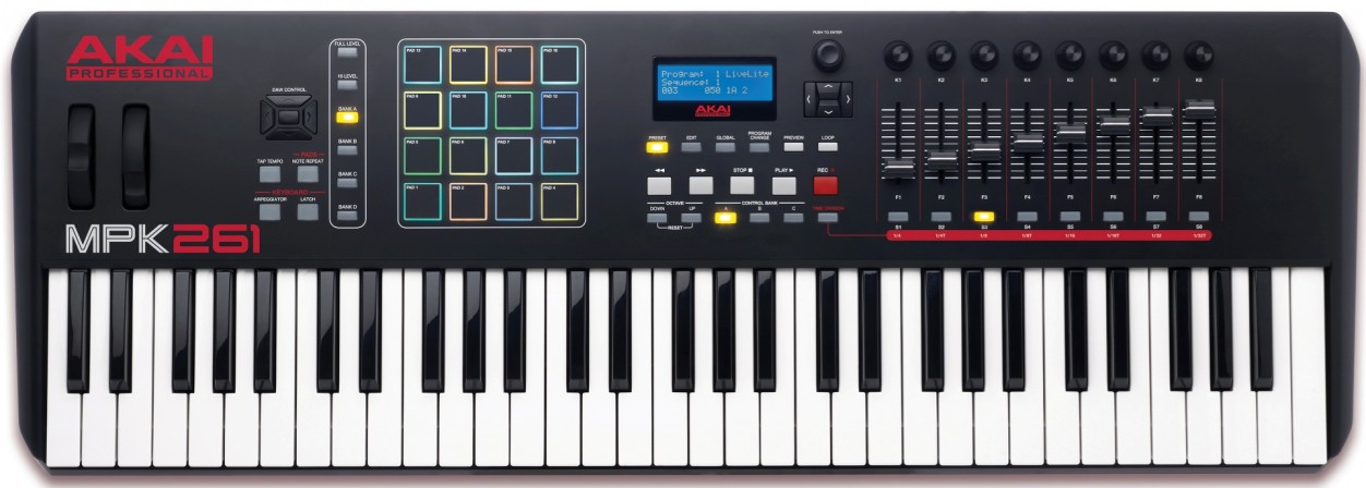 AKAI PRO MPK261 USB миди клавиатура 61 клавиша, 16 пэдов, 8 фейдеров, 8 ручек в магазине для музыкантов Рок-н-Ролл
