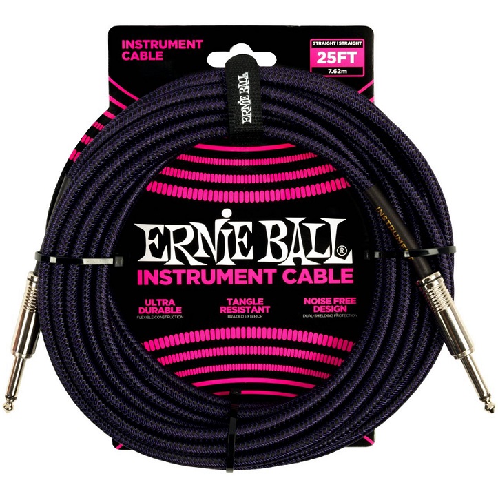 Ernie Ball 6397 - кабель инструментальный, прямой/угловой джеки, 7,62м, фиолетовый/черный в магазине для музыкантов Рок-н-Ролл