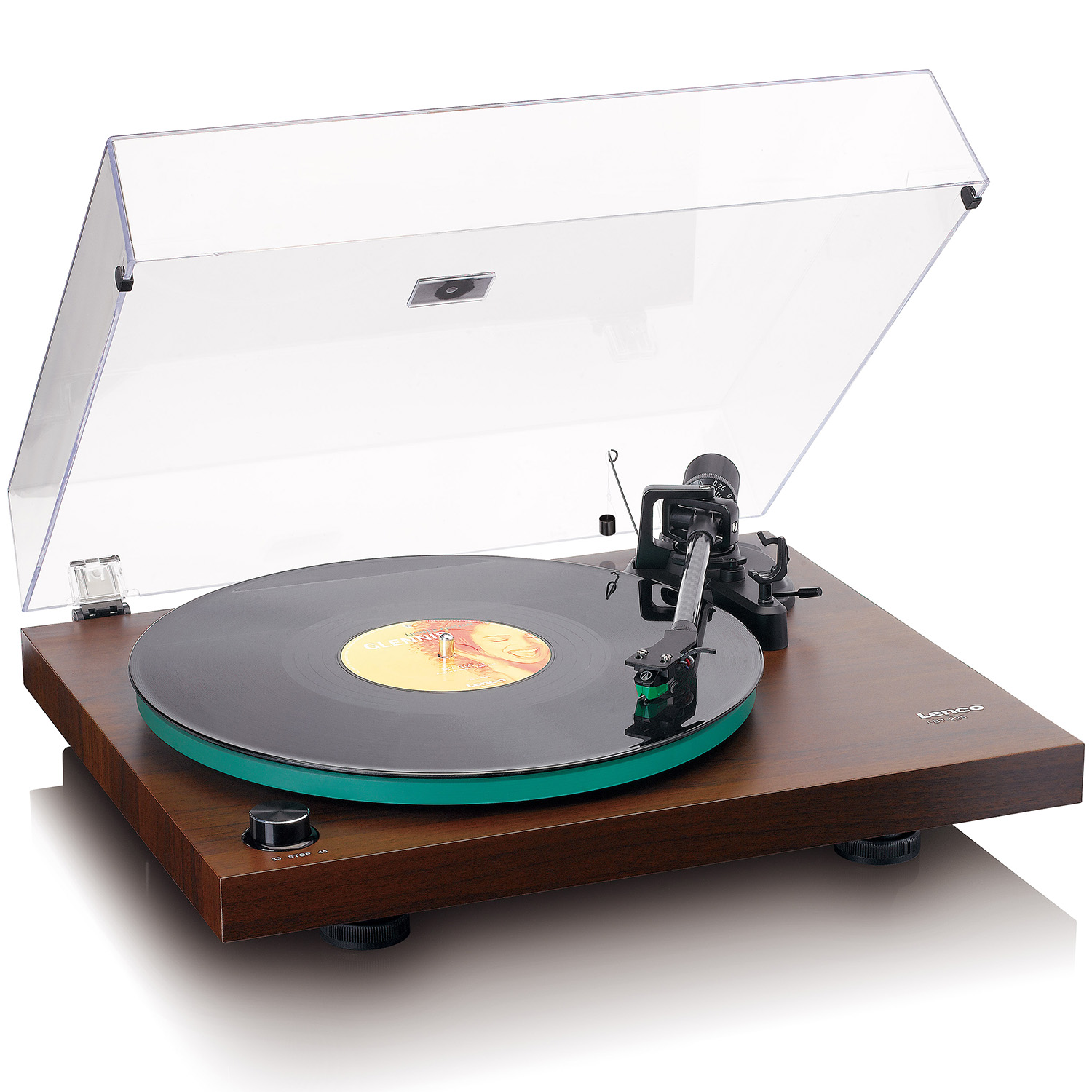 Lenco LBT-225 WALNUT - Виниловый проигрыватель c Bluetooth и стеклянным диском в магазине для музыкантов Рок-н-Ролл
