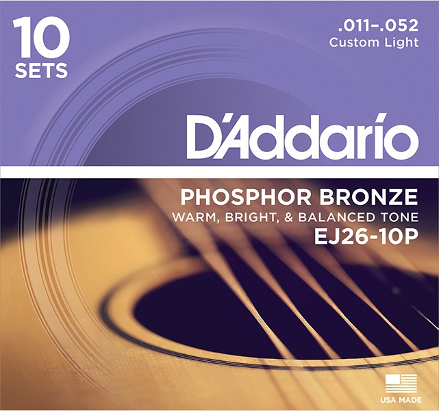D'Addario EJ26-10P Phosphor Bronze - Струны для акустической гитары, Custom Light, 11-52, 10 компл. в магазине для музыкантов Рок-н-Ролл