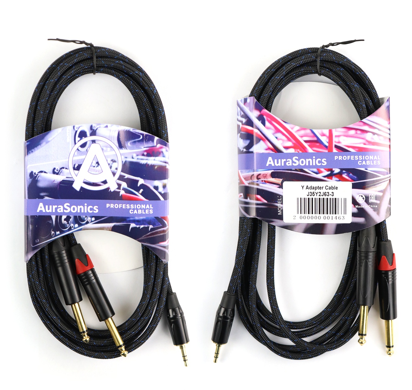 AuraSonics J35Y2J63-3 - аудио Y-кабель jack 3.5мм -> 2 x jack 6.35мм, 3м в магазине для музыкантов Рок-н-Ролл