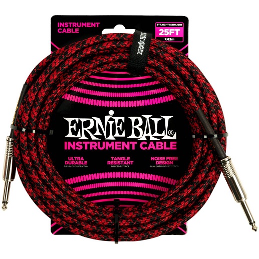 Ernie Ball 6398 - кабель инструментальный, прямой/угловой джеки, 7,62м, красный/черный в магазине для музыкантов Рок-н-Ролл