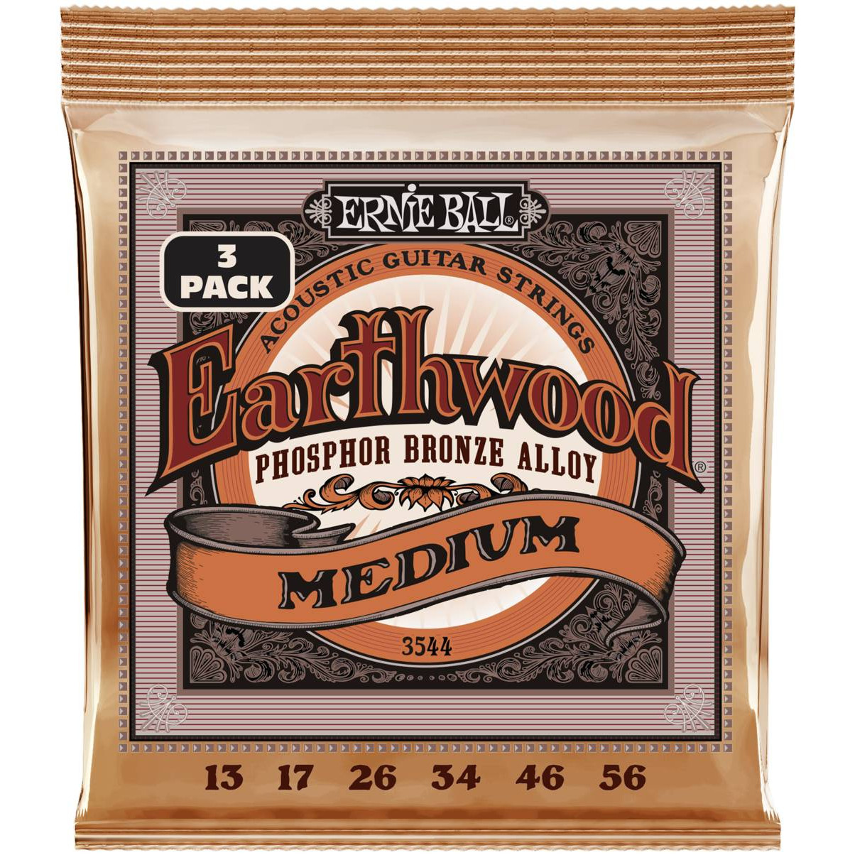 Ernie Ball 3544 - набор из 3х комплектов для акуст.гитары Earthwood Medium Phosphor Br (13-56) в магазине для музыкантов Рок-н-Ролл