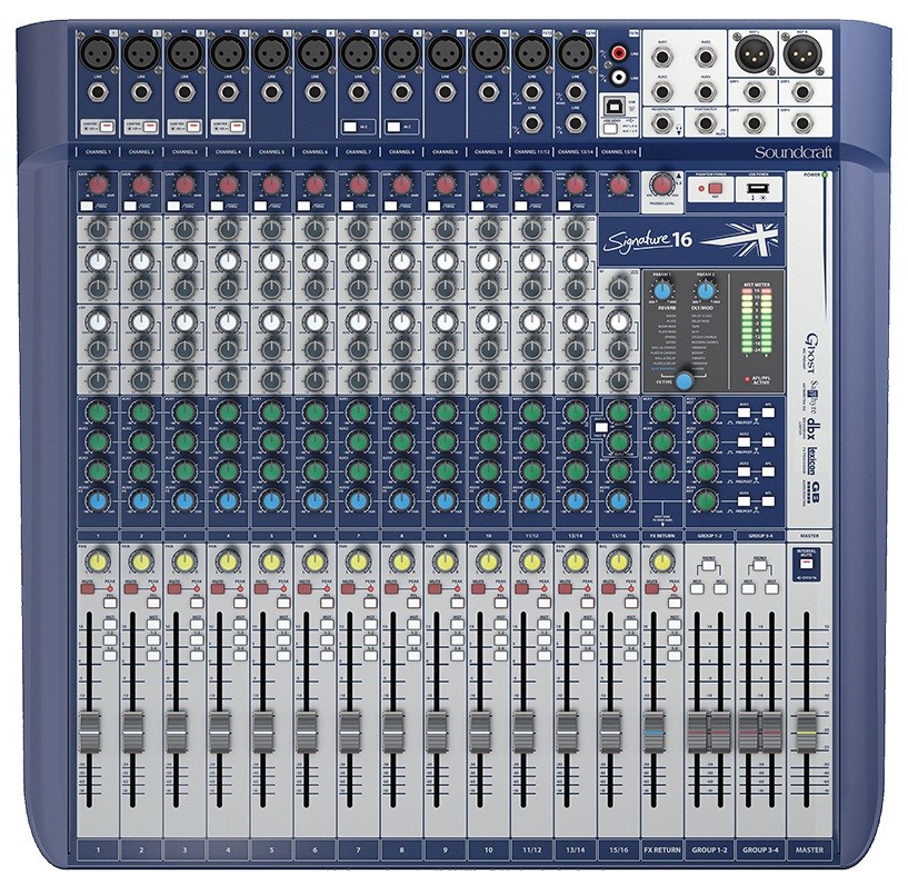 Soundcraft Signature 16 - аналоговый 16-канальный микшер, 12 XLR -Ghost предусилители, 100мм фейдеры в магазине для музыкантов Рок-н-Ролл