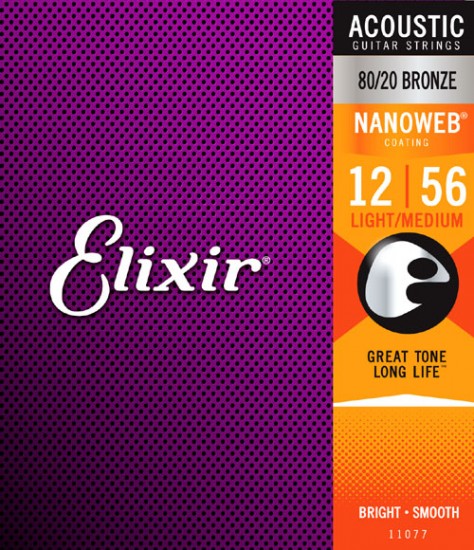 Elixir 11077 NanoWeb - Cтруны для акустической гитары 12-56 в магазине для музыкантов Рок-н-Ролл