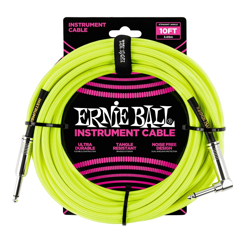 Ernie Ball 6080 - кабель инструментальный, оплетёный, 3,05 м, прямой/угловой джеки, жёлтый в магазине для музыкантов Рок-н-Ролл