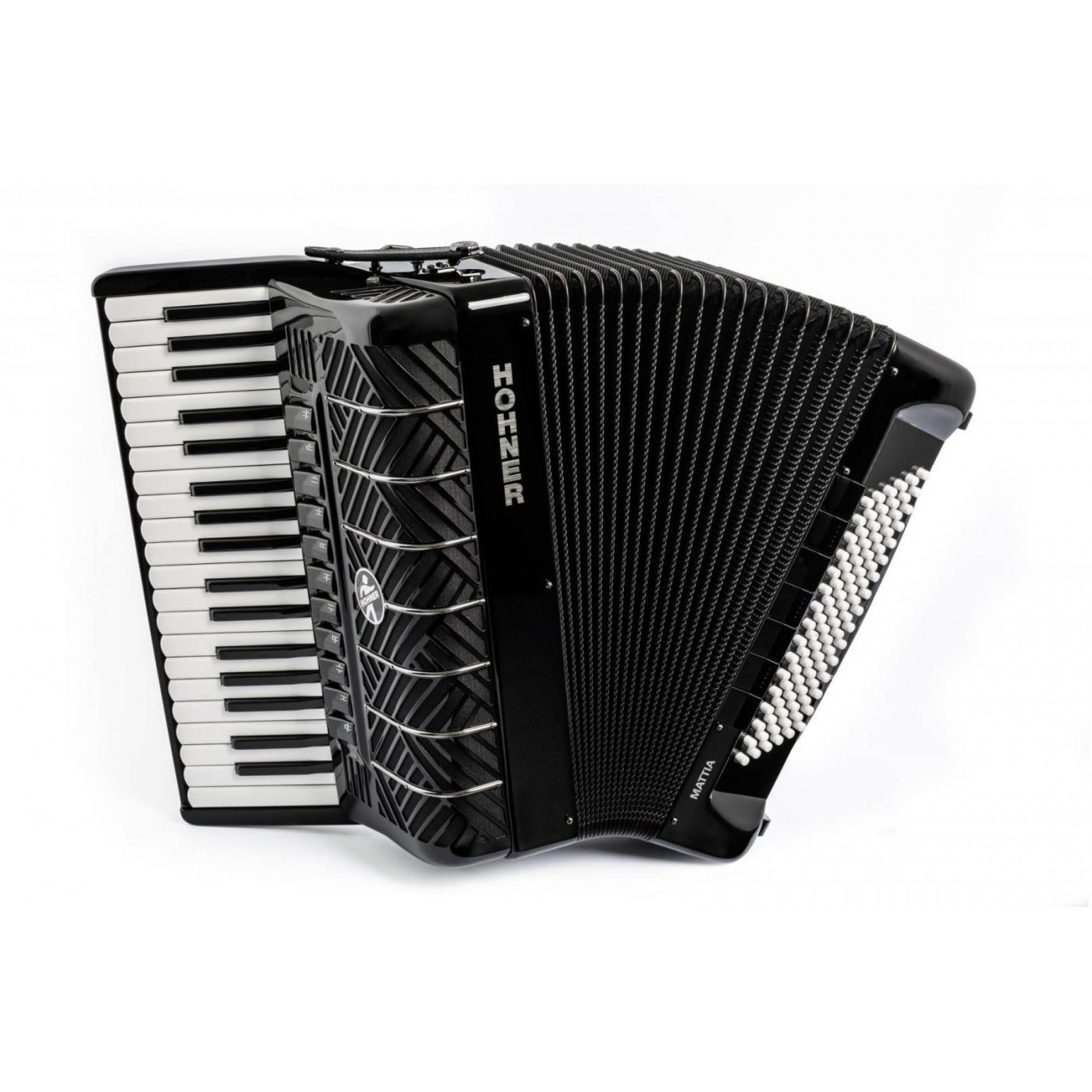 Hohner MATTIA IV 96 BK gun black (A17121) - концертный аккордеон 7/8, цвет черный, клавиши белые в магазине для музыкантов Рок-н-Ролл