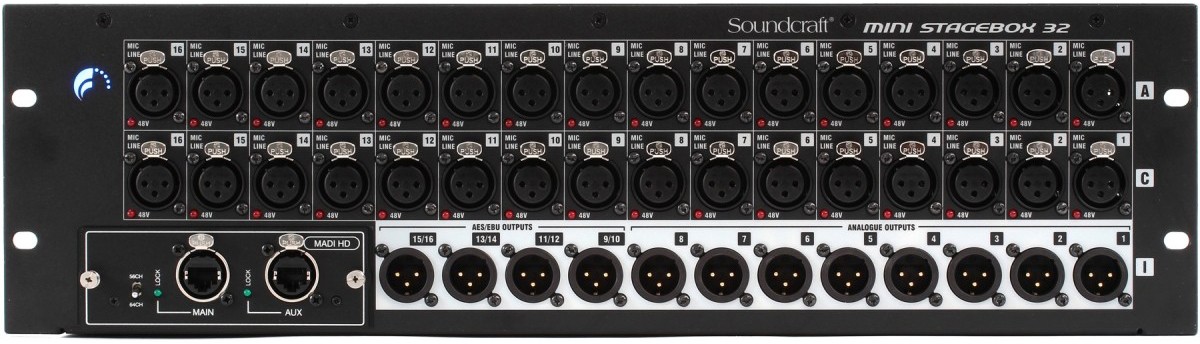 Soundcraft MSB-32 Cat5 Mini Stagebox 32 (3U) - микшер, имеет 32 аналоговых входа и 8 аналоговых ли в магазине для музыкантов Рок-н-Ролл