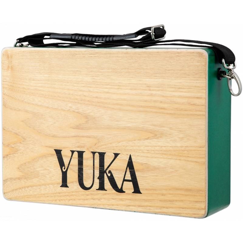 YUKA LT-CAJ1-WTGR - тревел-кахон, фиксированный подструнник, тапа белый тик, корпус зеленый, ремень в магазине для музыкантов Рок-н-Ролл