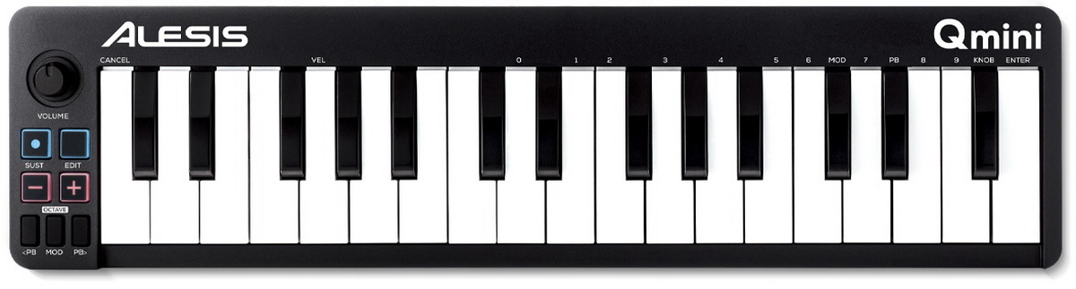 ALESIS QMINI - MIDI-клавиатура 32 клавиши, чувствительная к силе нажатия, разъемы USB, MIDI DIN, в магазине для музыкантов Рок-н-Ролл