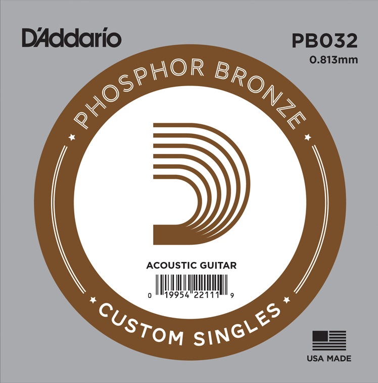 D'Addario PB032 - одиночная струна для акустических гитар, .032 (.81мм), Фосфор-Бронза в магазине для музыкантов Рок-н-Ролл