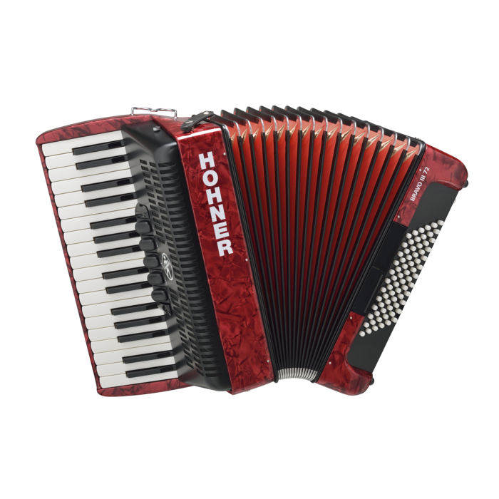 Hohner The New Bravo III 72 (A16631) red - аккордеон 3/4 (для начинающих), 3-х голосный, правая клав в магазине для музыкантов Рок-н-Ролл