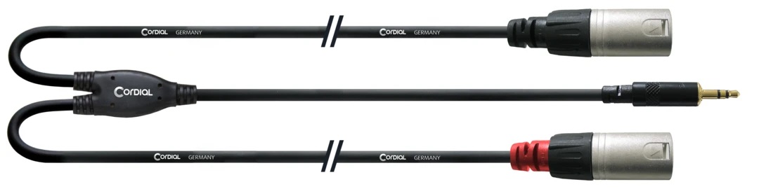 Cordial CFY 3 WMM-LONG - кабель Y-адаптер джек стерео 3,5 мм/2xXLR male, 3,0 м, черный в магазине для музыкантов Рок-н-Ролл