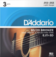 D'Addario EJ11-3D Bronze 80/20 - Струны для акустической гитары, бронза, 12-53, 3 комплекта в магазине для музыкантов Рок-н-Ролл D'Addario EJ11-3D Bronze 80/20 - Струны для акустической гитары, бронза, 12-53, 3 комплекта в магазине для музыкантов Рок-н-Ролл