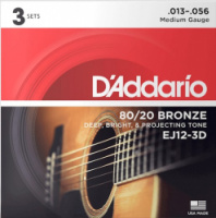 D'Addario EJ12-3D Bronze 80/20 - Струны для акустической гитары, бронза, 13-56, 3 комплекта в магазине для музыкантов Рок-н-Ролл D'Addario EJ12-3D Bronze 80/20 - Струны для акустической гитары, бронза, 13-56, 3 комплекта в магазине для музыкантов Рок-н-Ролл
